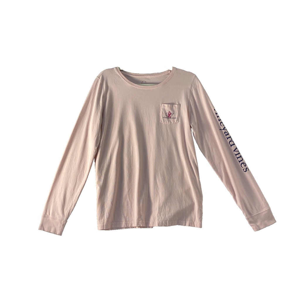 Vineyard Vines Breast Cancer Pocket T Shirt Women’s M Pink Long Sleeve Whale